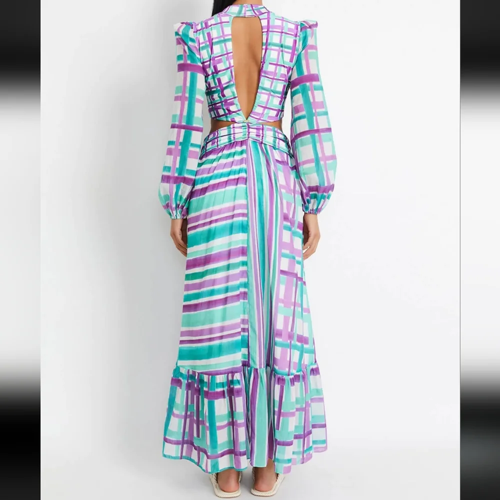 NWT$800 PatBO Seagreen Riviera Plunge Cutout Maxi Bodysuit Dress Open Back S 2-4 - Picture 3 of 16